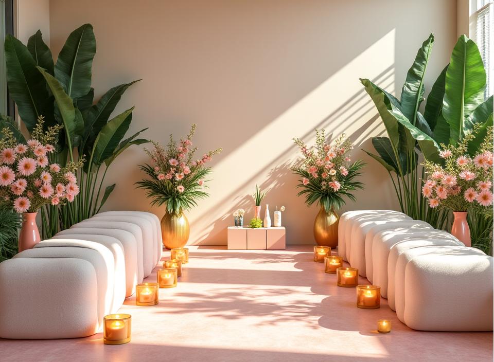 Modern spa party setup with traditional elements