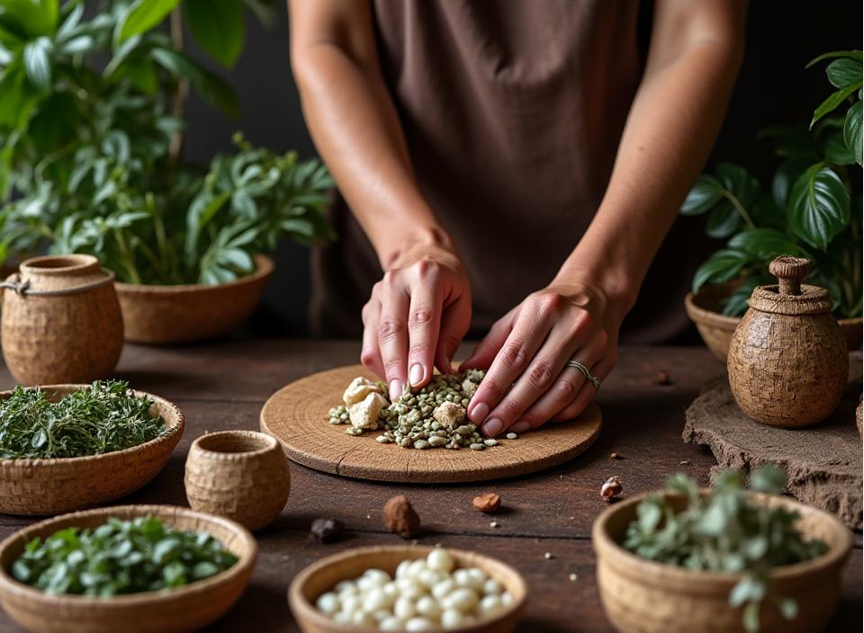 Traditional Filipino healing session with herbal preparations